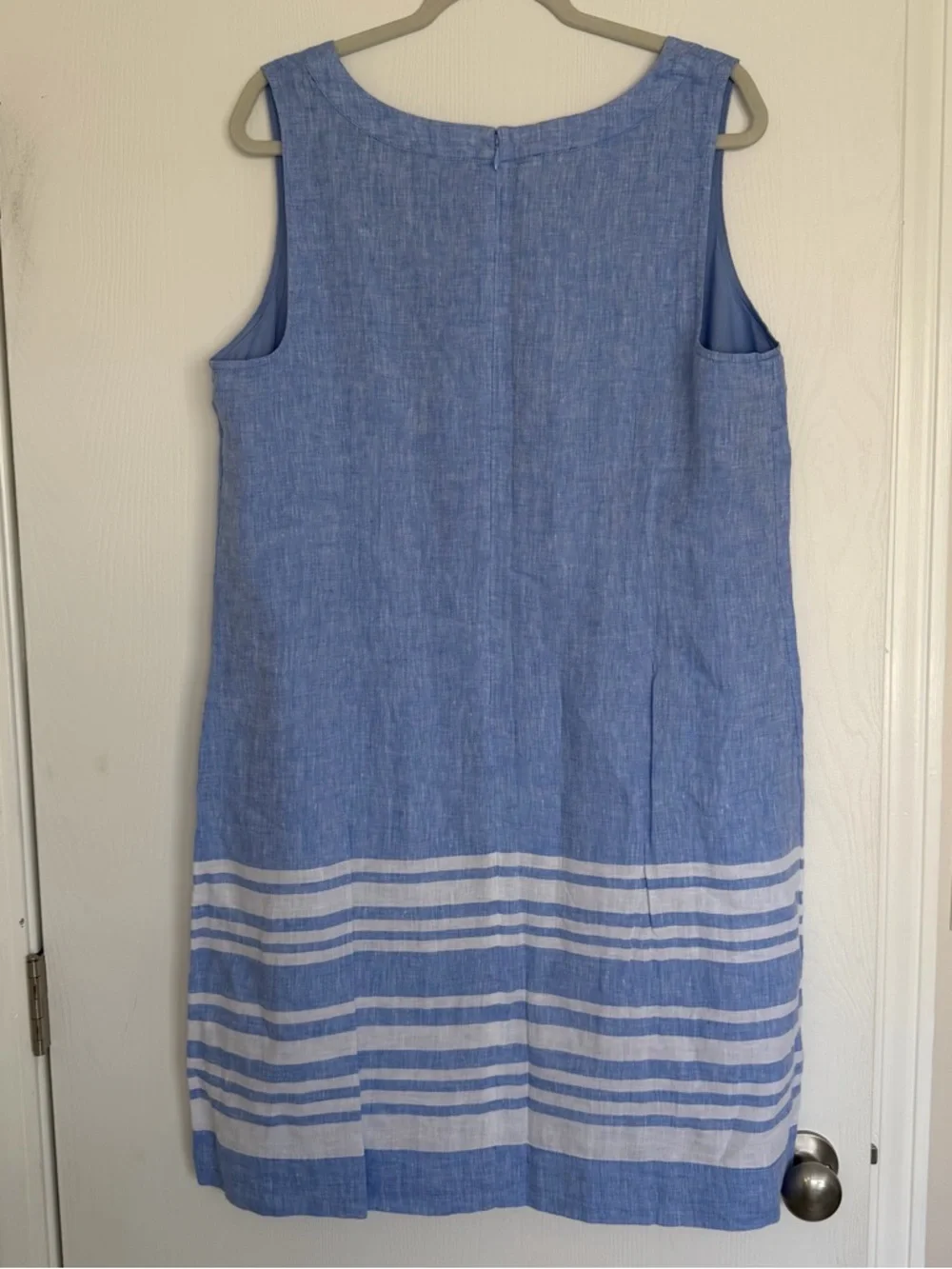 NWT Talbots 100% Linen Light Blue Sleeveless Shift Dress Coastal Size 16 Petite